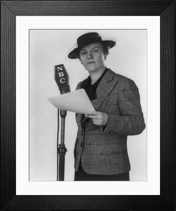Framed Print : Agnes Meyer standing at NBC microphone, ca. 1940s. When her husband Eugene Meyer, bought the bankrupt Washington Post in 1933, she became it's Vice President