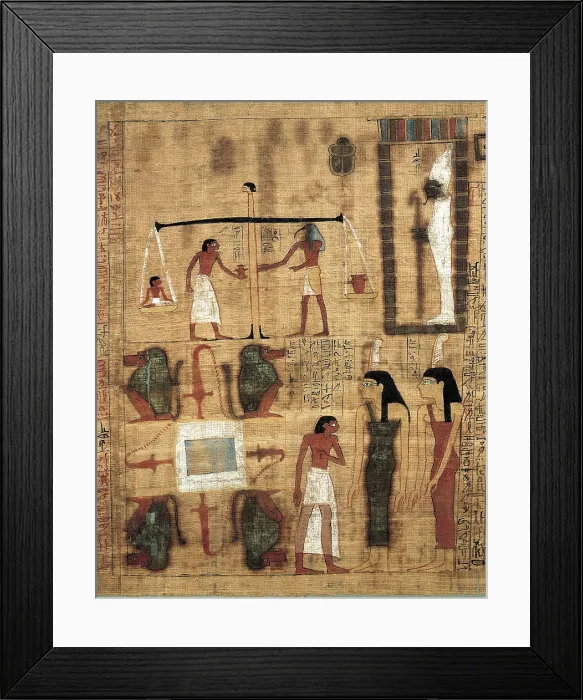 Framed Print : The Book of the Dead. 1070 -945 BC. God Thoth weighting the soul of the deceased. Old Egyptian documents collection on magical and religious topics Framed Print : The Book of the Dead. 1070 -945 BC. God Thoth weighting the soul of the deceased. Old Egyptian documents collection on magical and religious topics