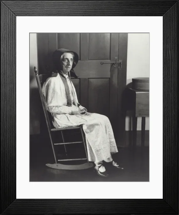 Framed Print : Sister Mathilde Tillie Schnell, sitting in rocking chair at Hancock Shaker Village near Pittsfield, Massachusetts
