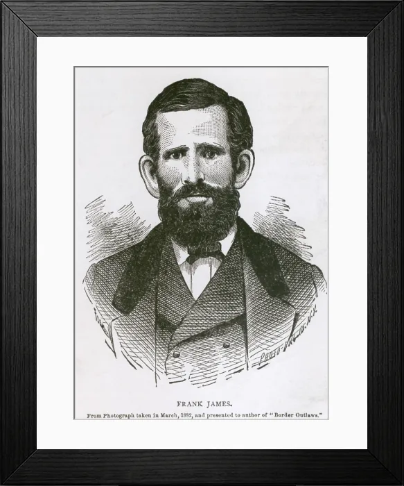 Framed Print : Frank James, engraving from a photograph taken in March, 1882 Framed Print : Frank James, engraving from a photograph taken in March, 1882