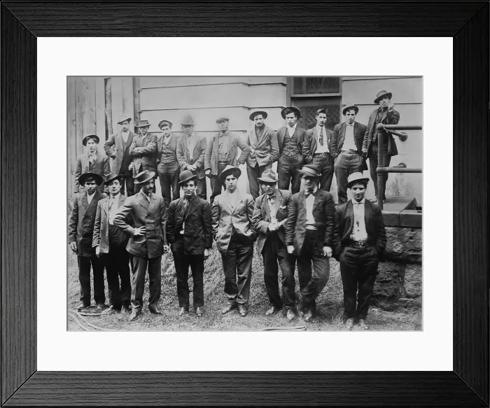 Framed Print : Some of the 100 Italian and Slavic coal miners arrested following a strike riot in which a constable, William Riggs, was killed in Feb. 1915 in Fairmont, West Virginia