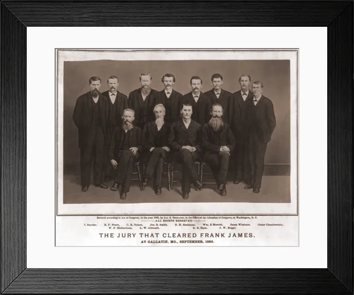 Framed Print : The jury that acquitted Frank James, for the July 15, 1881 robbery of the Rock Island Line train at Winston, Missouri, in which the train engineer and a passenger were killed