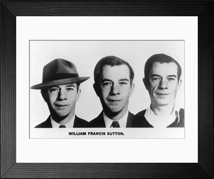 Framed Print : Mug shots of Willie Sutton (1901-1980) from FBI Files. He robbed approximately 100 banks from the late 1920s to his final arrest in 1952