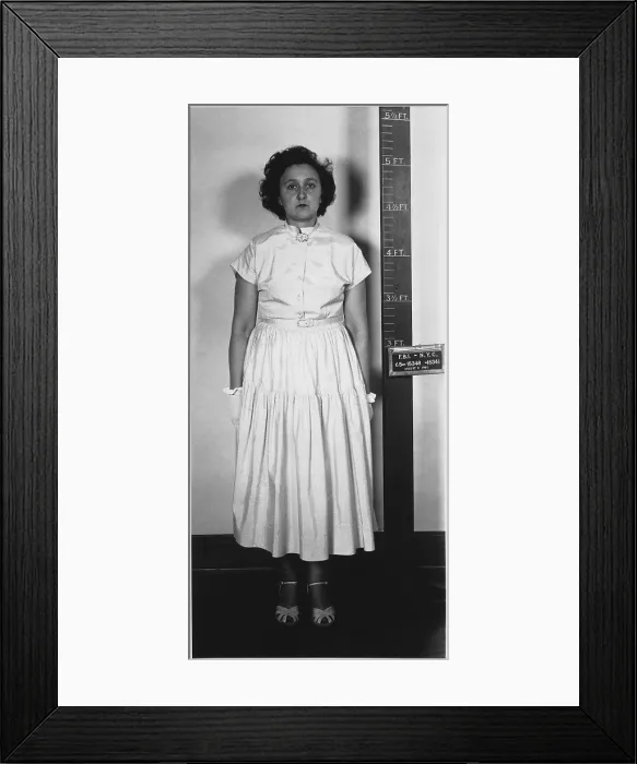 Framed Print : Convicted atomic spy Ethel Rosenberg in a standing mug shot