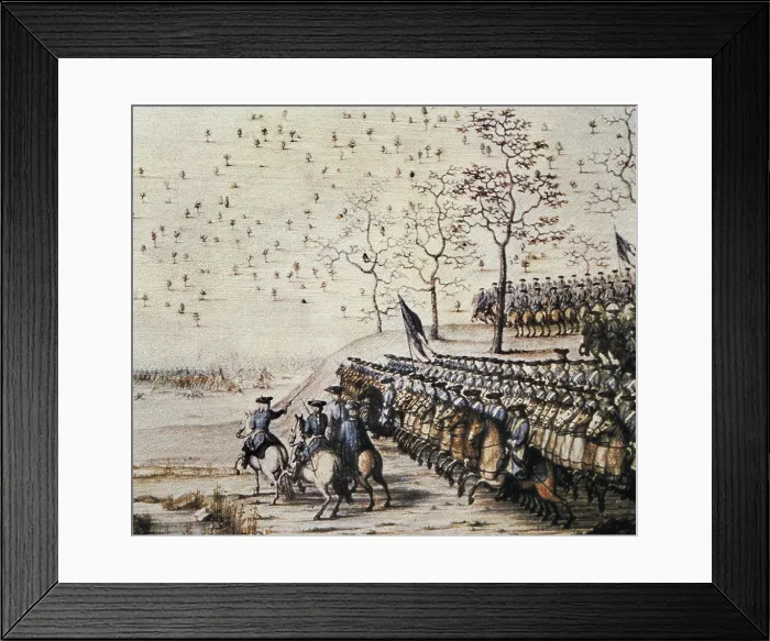 Framed Print : Great Northern War (1700-1721). Swedish cavalry squadron in the Battle of Gadebusch of December 20, 1712 against the troops of Denmark, Norway and Saxony