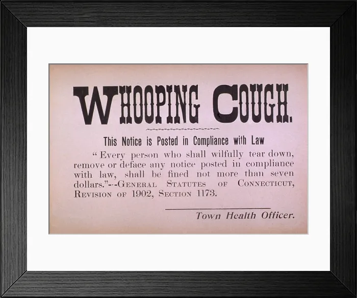 Framed Print : Early 20th century quarantine sign for the contagious disease whooping cough
