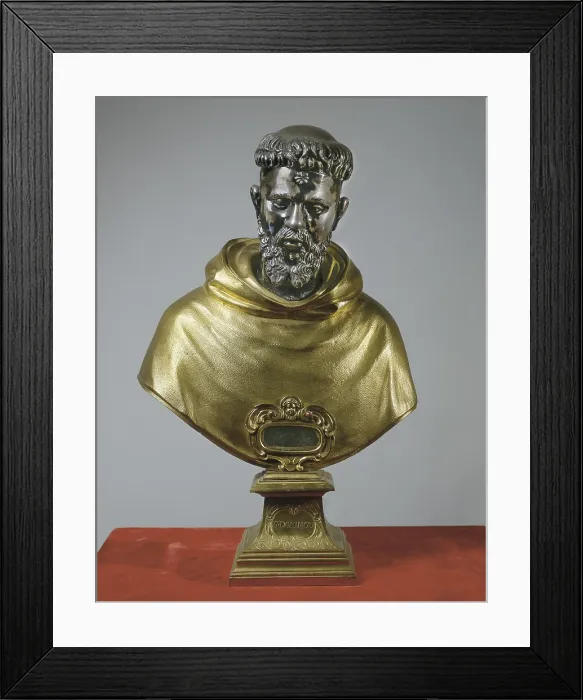 Framed Print : DOMINIC, Domingo de GuzmAn, Saint (1170-1221). Spanish religious man, founder of the Society of Jesus. Reliquary bust made of golden bronze and silver. Sculpture; Jewelry. SPAIN Framed Print : DOMINIC, Domingo de GuzmAn, Saint (1170-1221). Spanish religious man, founder of the Society of Jesus. Reliquary bust made of golden bronze and silver. Sculpture; Jewelry. SPAIN