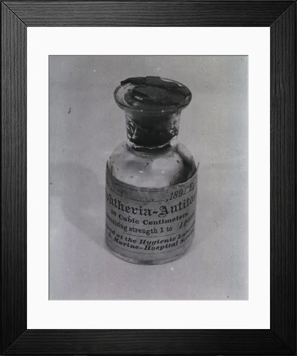 Framed Print : Bottle of diphtheria antitoxin dated May 8, 1895