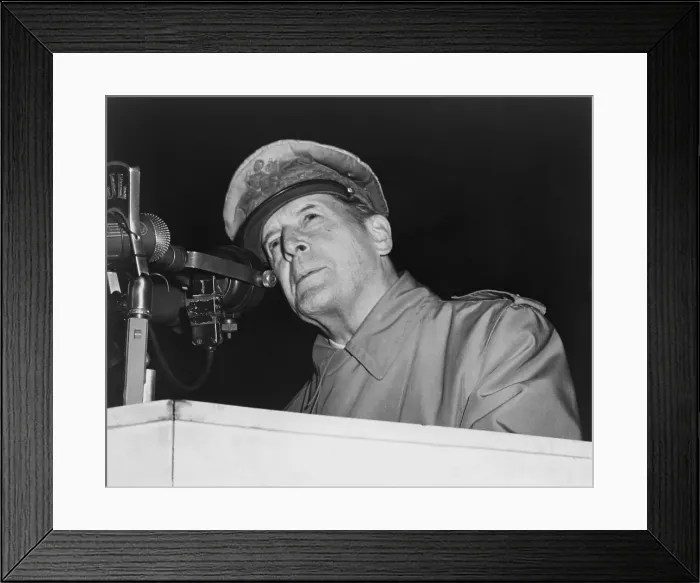 Framed Print : General Douglas MacArthur addressing an audience of 50, 000 at Soldier's Field, Chicago on April 26, 1951