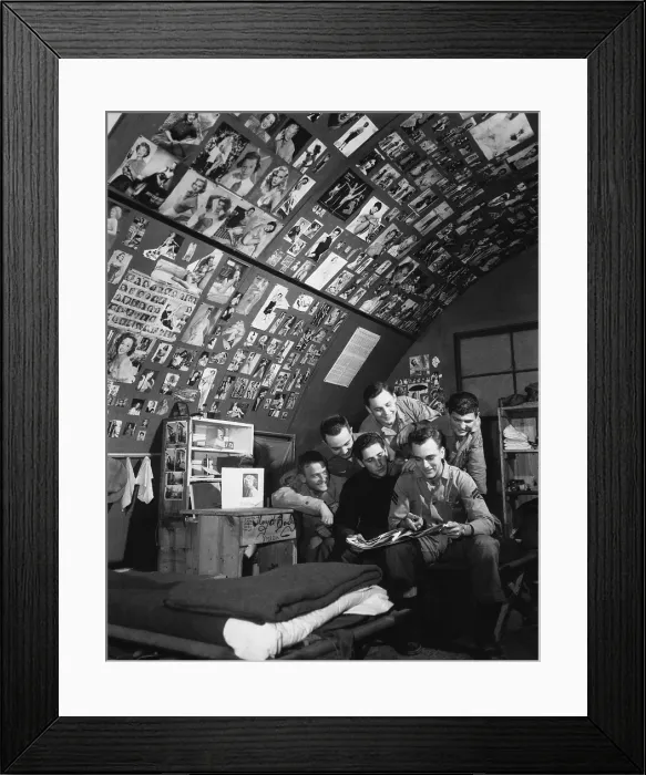 Framed Print : U.S. Marine fighter pilots of the Devil Cats Squadron with nearly 3, 000 pin-ups. Their Quonset hut wallpaper includes over 200 pictures of Marilyn Monroe. Oct. 28, 1952 Framed Print : U.S. Marine fighter pilots of the Devil Cats Squadron with nearly 3, 000 pin-ups. Their Quonset hut wallpaper includes over 200 pictures of Marilyn Monroe. Oct. 28, 1952