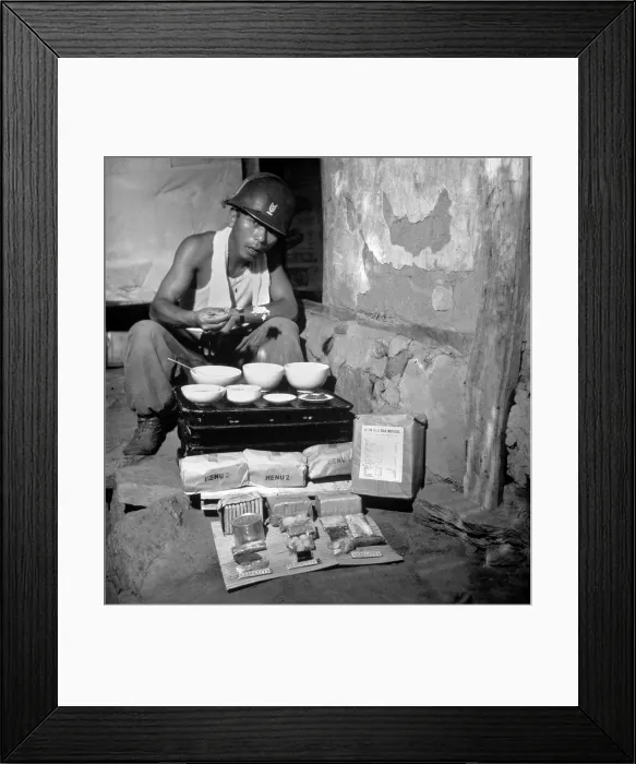 Framed Print : South Korean lays out the ROKA (Republic of Korea Army) field ration