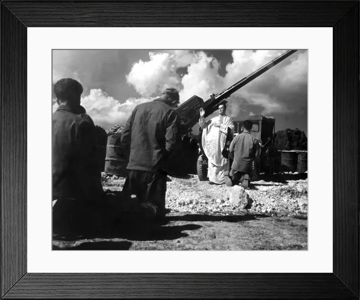 Framed Print : Chaplain celebrates mass for soldiers at Bolo Point, Okinawa. July 19, 1951. Korean War, 1950-53. (BSLOC_2014_11_156)