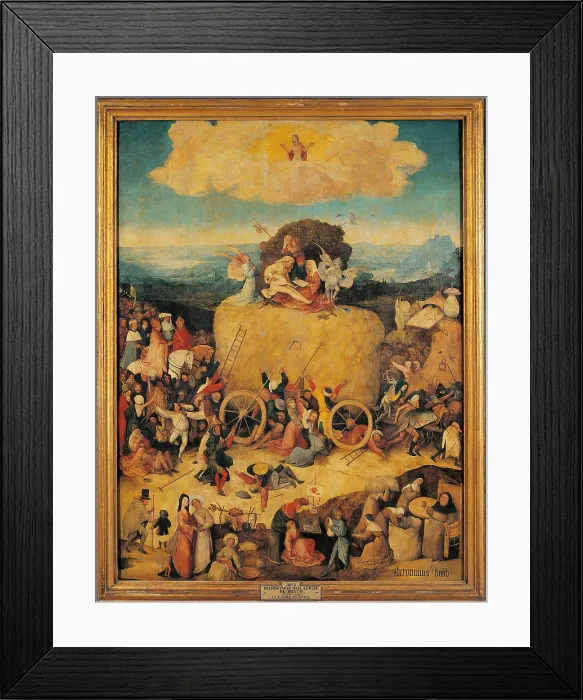 Framed Print : The wagon of hay (hay Triptych), by Van Aeken Joren Anthoniszoon known as Bosch Hieronymus, 16th Century, 1500 -1502 about, oil on panel, cm 135 x 190 - Spain Framed Print : The wagon of hay (hay Triptych), by Van Aeken Joren Anthoniszoon known as Bosch Hieronymus, 16th Century, 1500 -1502 about, oil on panel, cm 135 x 190 - Spain