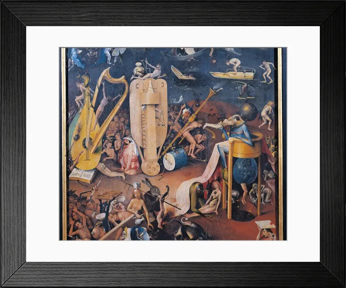 Framed Print : Garden of Earthly Delights - Hell Music, by Van Aeken Joren Anthoniszoon known as Bosch Hieronymus, 16th Century, 1503 -1504, oil on panel, cm 220 x 97 - Spain
