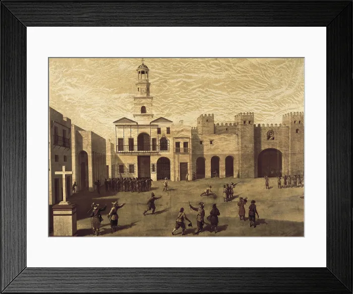 Framed Print : GARCIA, J. (16th century). View of San Juan de Dios square and Town Halls in Cadiz in 1596. Oil on canvas. SPAIN. CAdiz. City Hall. - P