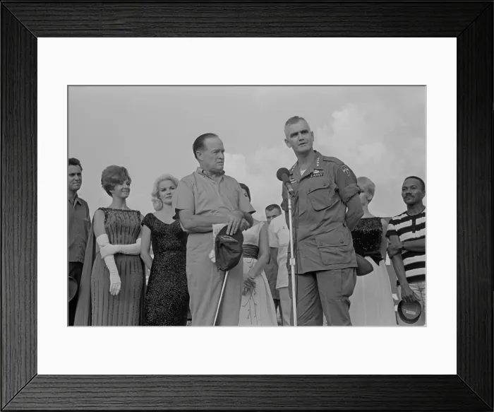 Framed Print : General William Westmoreland, thanks entertainer Bob Hope at his 1965 USO Christmas tour to entertain US troops in Vietnam. Dec 24, 1965