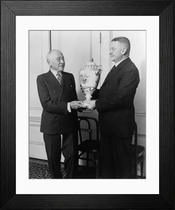 Framed Print : American philanthropist Julius Rosenwald is honored. May 14, 1930. German Consul General H.F. Simon presents a gift from President Von Hindenburg of Germany, May 14, 1930