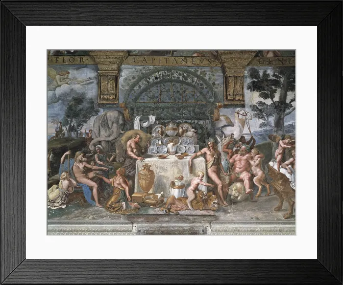 Framed Print : Giulio Romano, Giulio Pippi, called (1492-1546). The noble banquet. 1526-1528. Wall painting placed in the Room of Love and Psyche. Renaissance art. Cinquecento. Roman school Framed Print : Giulio Romano, Giulio Pippi, called (1492-1546). The noble banquet. 1526-1528. Wall painting placed in the Room of Love and Psyche. Renaissance art. Cinquecento. Roman school