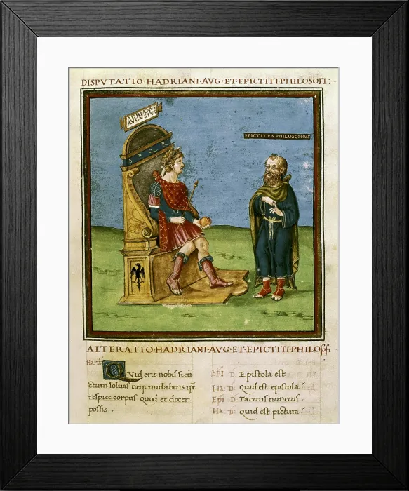 Framed Print : Dispute between the Emperor Adrian and Epictetus. s.XV. Illustration of an edition of the work 'Alteratio Hadriani Aug. et Epicteti Philosofi' (14th c.). Gothic art