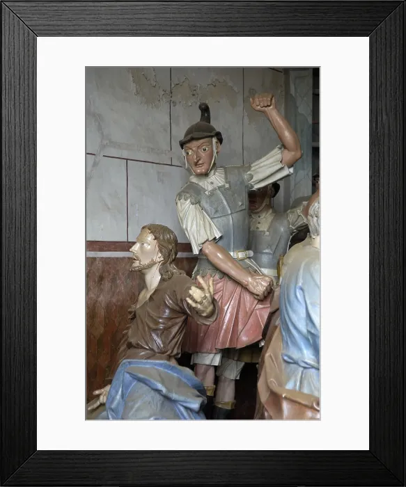 Framed Print : BRAZIL. Congonhas do Campo. Church of Bom Jesus do Matosinhos. Wood carving with scene of the passion of Christ, work by the sculptor Aleijadinho (1799). Colonial baroque
