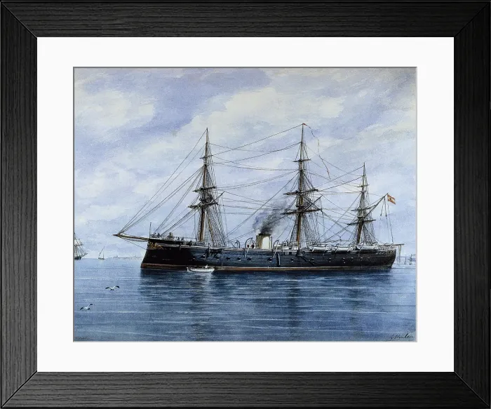 Framed Print : MONLEON Y TORRES, Rafael (1835-1900). Numancia Frigate. Ship built in 1863, it was used in 1870 by Amadeo of Spain to travel from Italy to Spain. Watercolour. SPAIN. Madrid Framed Print : MONLEON Y TORRES, Rafael (1835-1900). Numancia Frigate. Ship built in 1863, it was used in 1870 by Amadeo of Spain to travel from Italy to Spain. Watercolour. SPAIN. Madrid