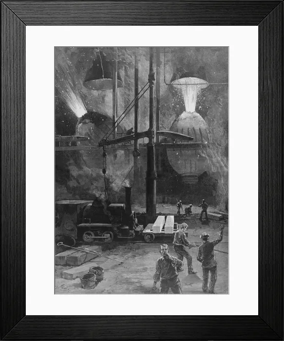 Framed Print : Making steel with Bessemer Converters in Pittsburgh, Pennsylvania. Wood engraving from a drawing by Charles Graham. 1886