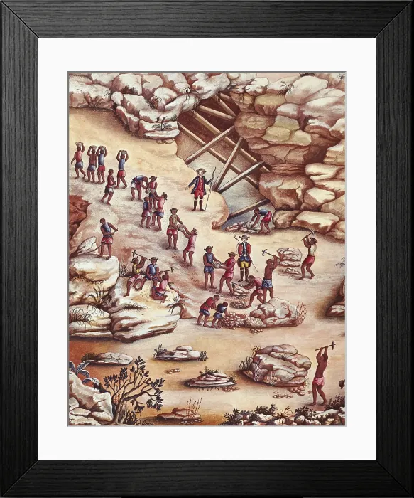 Framed Print : Brazil (18th c.). Slaves in a diamond mine. Painting. - BeBa / Iberfoto / Everett Collection (150898)**US SALES ONLY** Framed Print : Brazil (18th c.). Slaves in a diamond mine. Painting. - BeBa / Iberfoto / Everett Collection (150898)**US SALES ONLY**