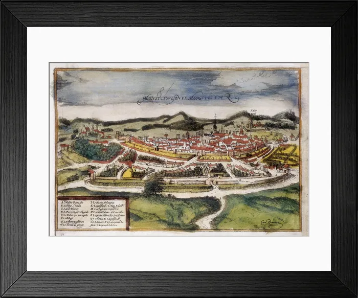 Framed Print : ORTELIUS, Abraham (1527-1598); BRAUN, George (1541-1622); HOGENBERG, Franz (1535-1590). Civitatis Orbis Terrarum (Theatrum orbis terrarum). 1572-1617. Montpellier (1572)
