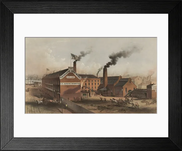Framed Print : Excelsior Iron Works on New York City's East River at 14th street. Ca. 1855