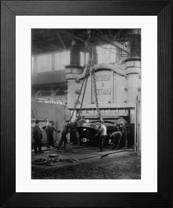 Framed Print : Krupp's Essen, Germany, steelworks 10, 000 ton bending press. The Krupp had a near monopoly in heavy arms manufacture in Germany. Ca. 1910