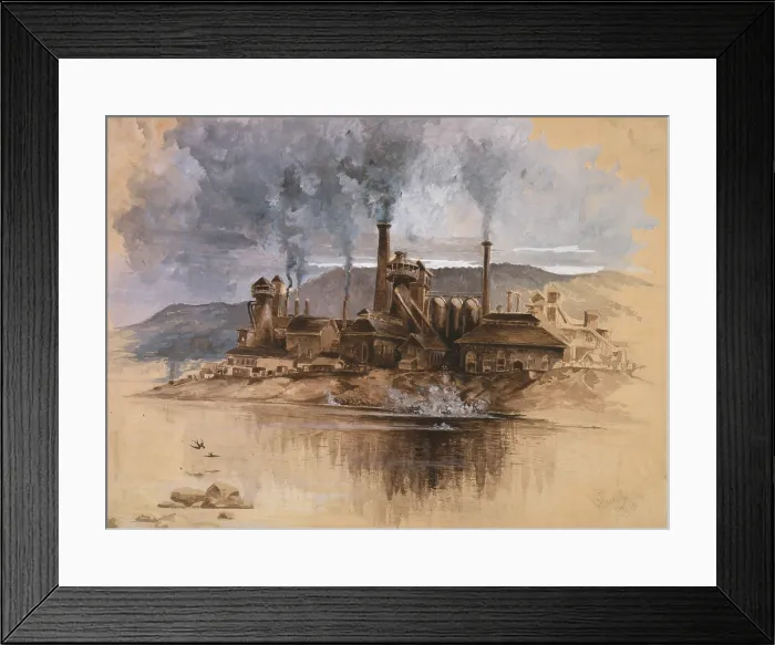 Framed Print : Bethlehem Steel Works in May 1881. Watercolor painting by Joseph Pennell