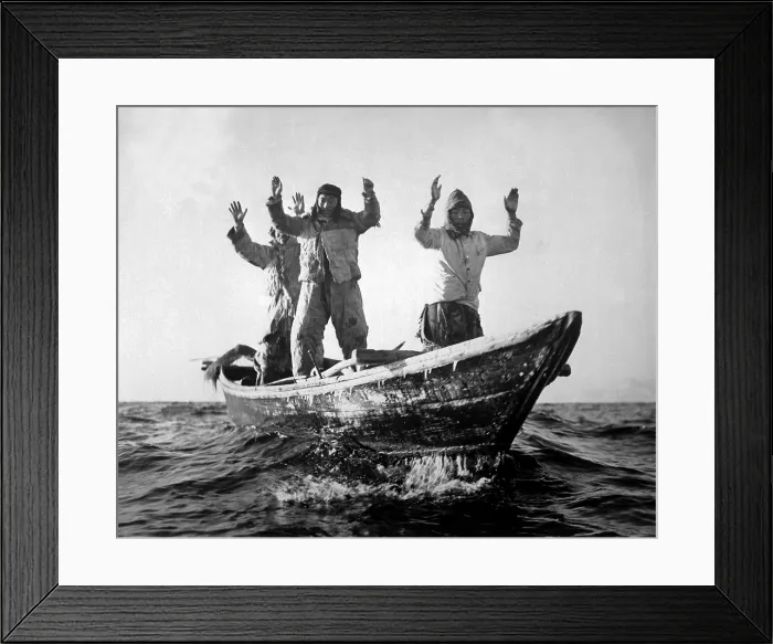 Framed Print : Three Korean Communists in a fishing boat are captured by the USS MANCHESTER off the coast of Korea. May 10, 1951. Korean War, 1950-53. (BSLOC_2014_11_168)