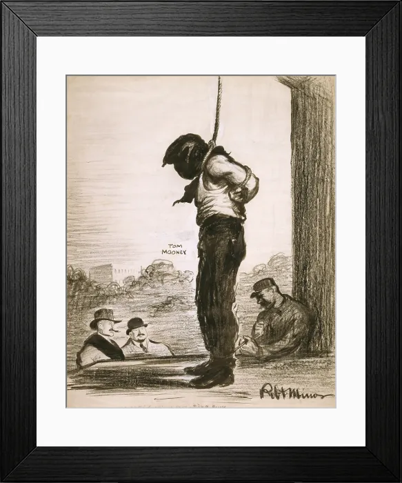 Framed Print : Political cartoon showing Tom Mooney about to be executed by hanging, captioned, Convicted by perjury Framed Print : Political cartoon showing Tom Mooney about to be executed by hanging, captioned, Convicted by perjury