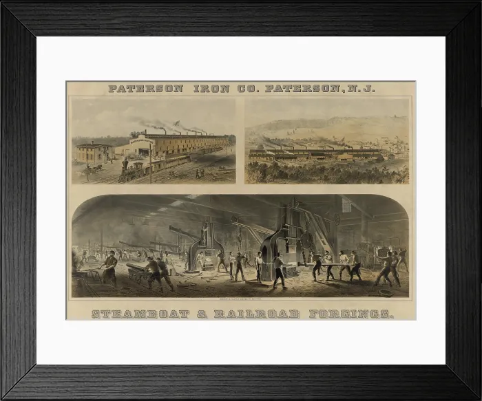 Framed Print : Paterson Iron Company in New Jersey were manufacturers of forgings for steamboats and railroads. Ca. 1866