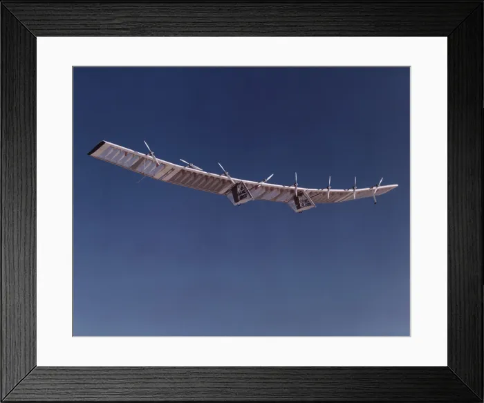 Framed Print : NASA's Pathfinder developed in the 1980s was solar powered, weighed 430 pounds, and had eight electric powered motor propellers