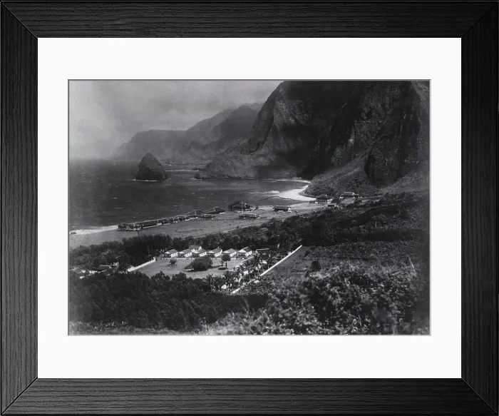 Framed Print : Leper Colony. The Kalawao Settlement, on the small Hawaiian island of Molokai, was established in 1866 as the first isolation settlement for Lepers Framed Print : Leper Colony. The Kalawao Settlement, on the small Hawaiian island of Molokai, was established in 1866 as the first isolation settlement for Lepers