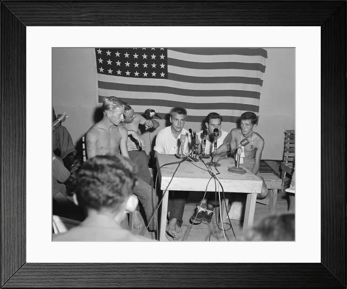Framed Print : American POWs released during Operation Big Switch being interviewed by the press Framed Print : American POWs released during Operation Big Switch being interviewed by the press