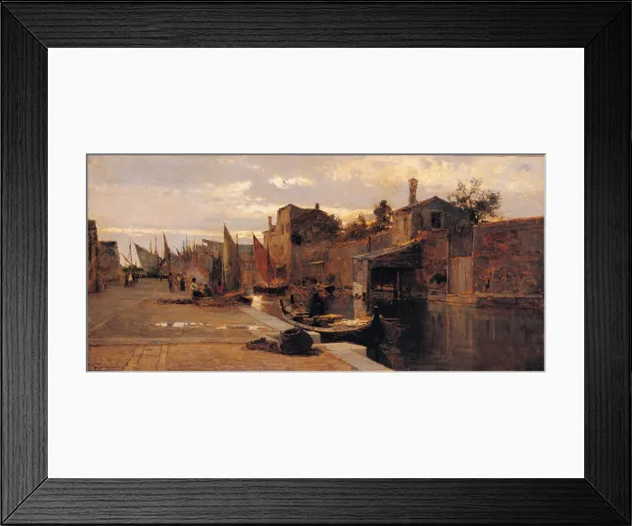 Framed Print : Canal of the Venetian Lagoon, by Pietro Fragiacomo, 19th Century - 20th Century, oil on panel, cm 49, 7 x 80 - Italy, Lombardy, Milan, Credito Artigiano