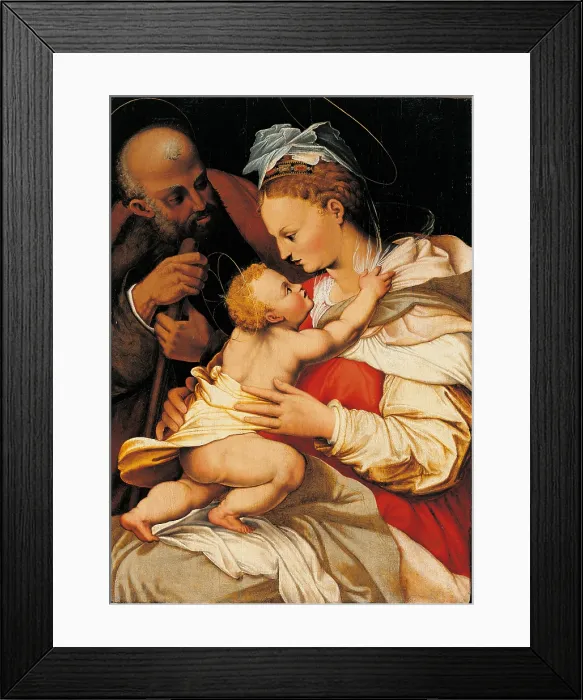 Framed Print : The Holy Family, by Pietro Bonaccorsi know as Perin del Vaga, 16th Century, oil on canvas, 92, 5 x 67, 5 - Italy, Lombardy, Bergamo, Credito Bergamasco