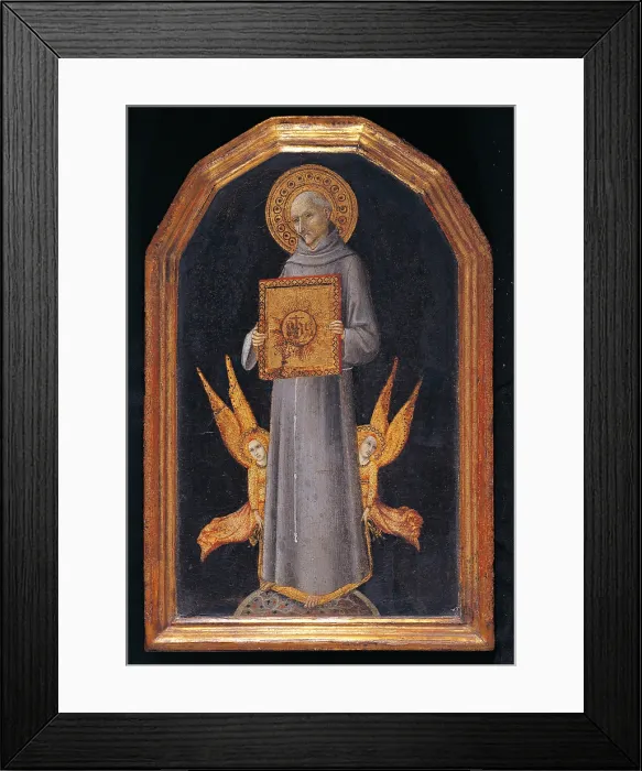 Framed Print : St Bernardino in Glory, by Sano di Pietro, 1460 about, 15th Century, tempera and oil on canvas, cm 42 x 27, 5 - Italy, Umbria, Perugia, Assisi