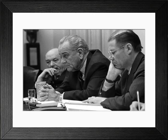 Framed Print : Tet Offensive reactions. Dean Rusk, President Lyndon Johnson, and Robert McNamara meeting in the Cabinet Room on Feb. 9 Framed Print : Tet Offensive reactions. Dean Rusk, President Lyndon Johnson, and Robert McNamara meeting in the Cabinet Room on Feb. 9