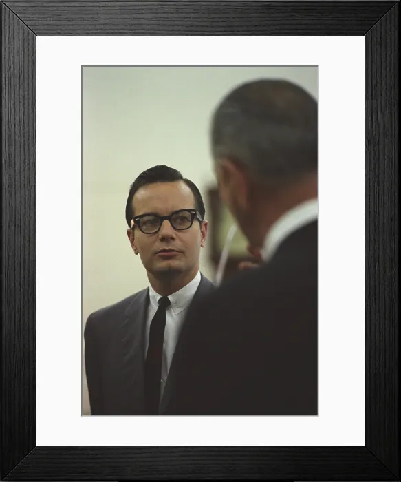Framed Print : President Lyndon Johnson Speaks with Bill Moyers, his White House Press Secretary. Sept. 8, 1966