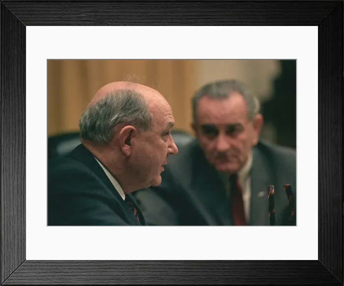 Framed Print : President Lyndon Johnson and Secretary of State Dean Rusk at a meeting in the Cabinet Room. Jan. 31, 1968
