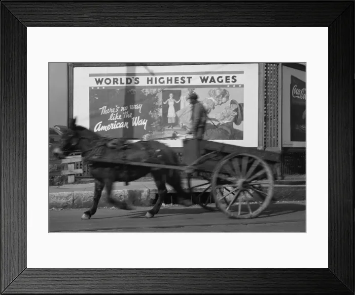 Framed Print : Horse drawn cart against an billboard in Memphis during the 1937 flood