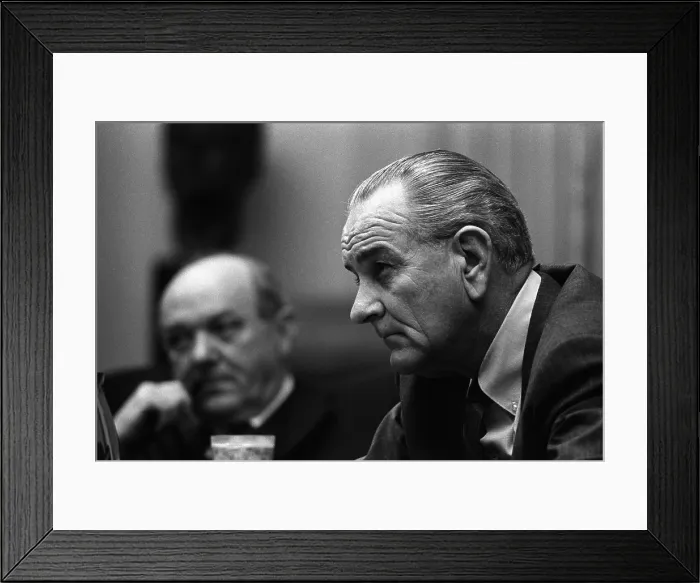Framed Print : President Lyndon Johnson and Secretary of State Dean Rusk at a meeting in the Cabinet Room. March 26, 1968 Framed Print : President Lyndon Johnson and Secretary of State Dean Rusk at a meeting in the Cabinet Room. March 26, 1968