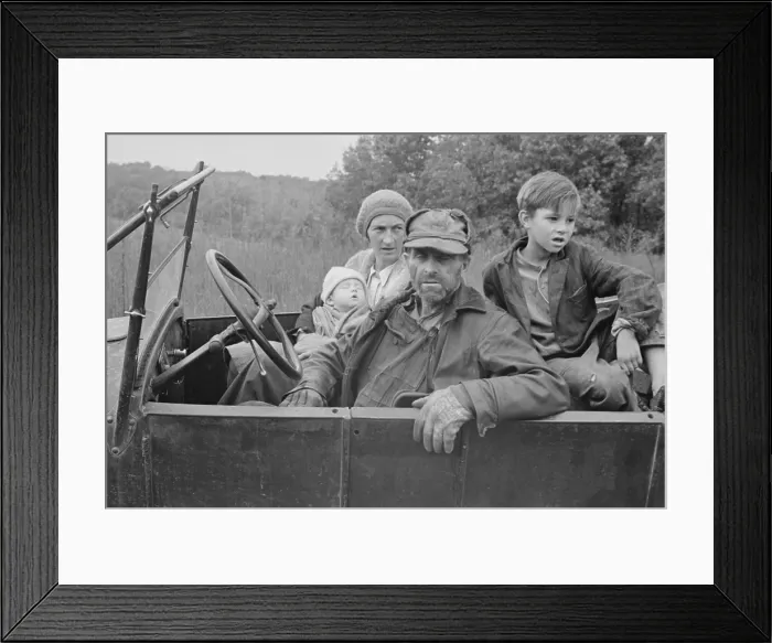 Framed Print : A destitute family with their old car in Ozark Mountains during the Great Depression. Oct. 1935 photo by Ben Shahn