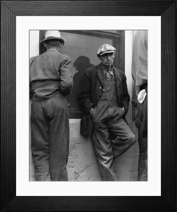 Framed Print : Former farmers from Oklahoma waiting for their relief checks in the Imperial Valley California