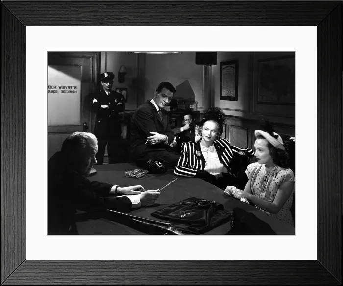 Framed Print : RAILROADED!, Charles D. Brown (behind desk), Hugh Beaumont, Jane Randolph, Peggy Converse, 1947