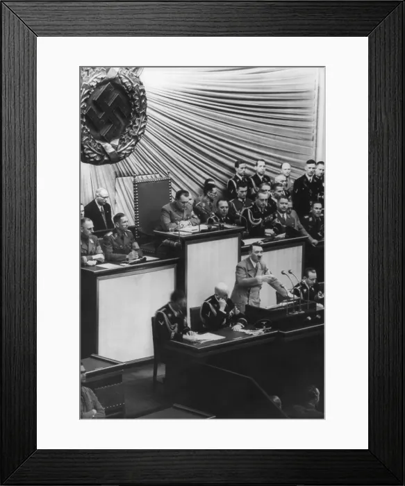 Framed Print : Adolf Hitler, speaking at Reichstag, Apr. 28, 1939. Herman Goering and others are in the background. (BSLOC_2013_11_15) Framed Print : Adolf Hitler, speaking at Reichstag, Apr. 28, 1939. Herman Goering and others are in the background. (BSLOC_2013_11_15)