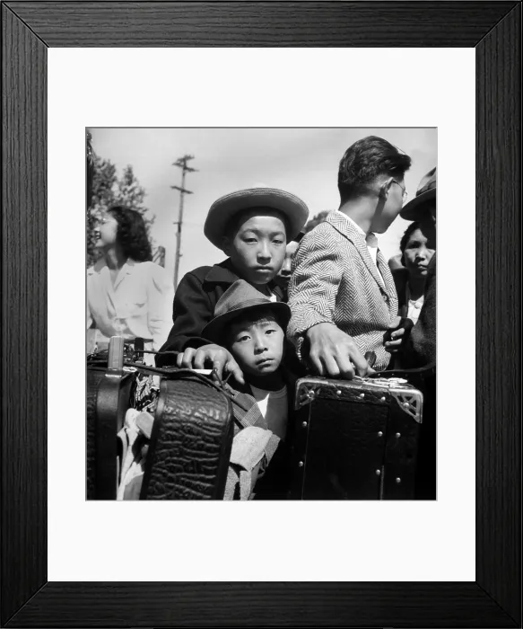 Framed Print : Young Japanese Americans internees in a baggage inspection line, May 2, 1942 Framed Print : Young Japanese Americans internees in a baggage inspection line, May 2, 1942